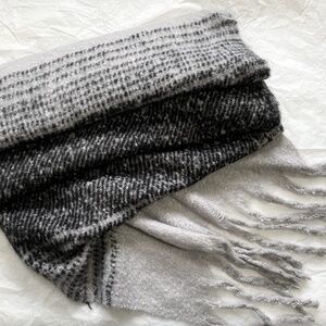 Scarf, Black Gray Large Wool Shawl, Wrap, Plaid,  Winter Accessories NEW